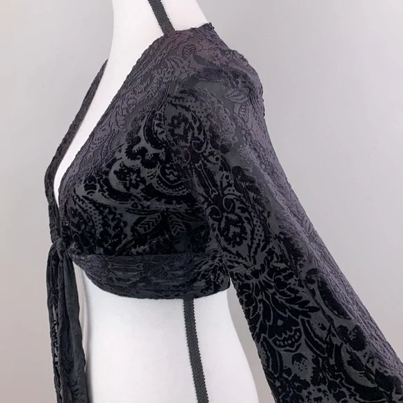 Windsor Chic Velvet Burnout Tie-Front Top - Picture 3 of 11